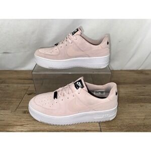 Nike Air Force 1 Sage Low Barely Rose Pink Suede Platform Sneakers AR5339-604